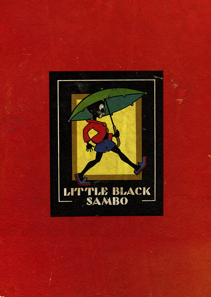 Illustration of African American boy with an umbrella on the red book cover 